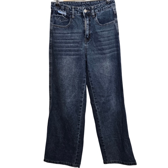 Dazy Denim - DAZY Jeans Wide Leg Blue Denim Distressed Junior Size S Skater Y2K